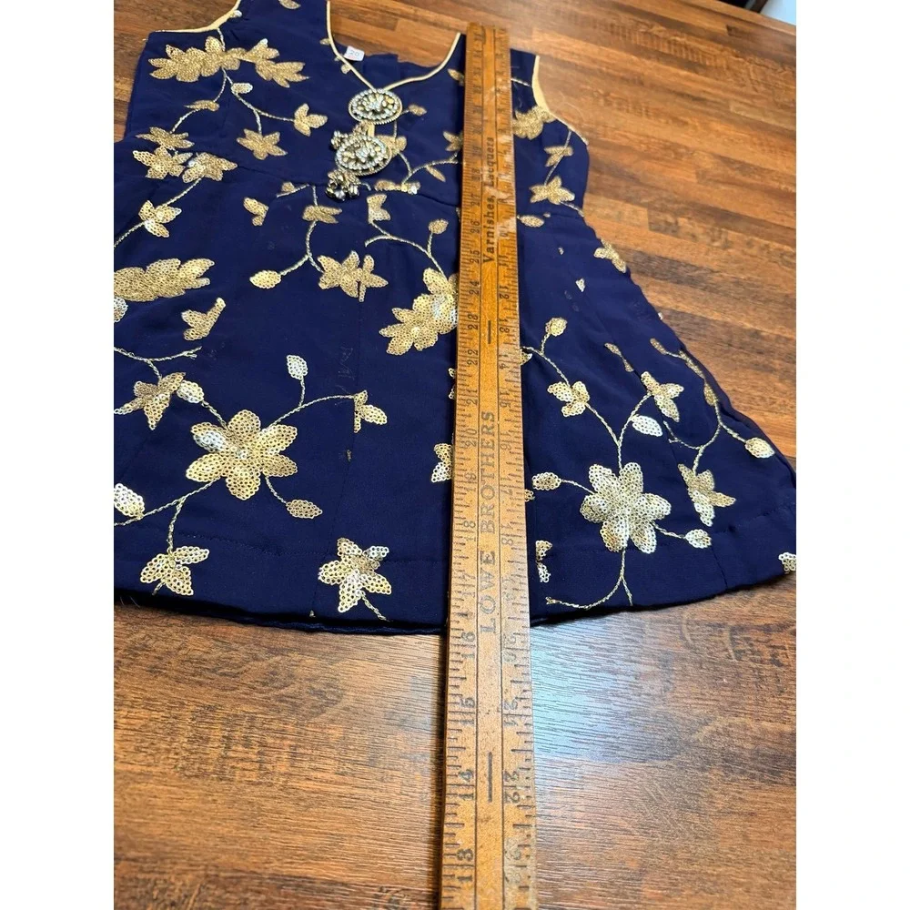 Girls navy blue and gold flower sequined dress.  Size 2T party dress, event.